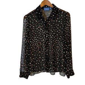 Simply Vera Blouse Womens Medium Sheer Multicolor Button Up Long Sleeve Career